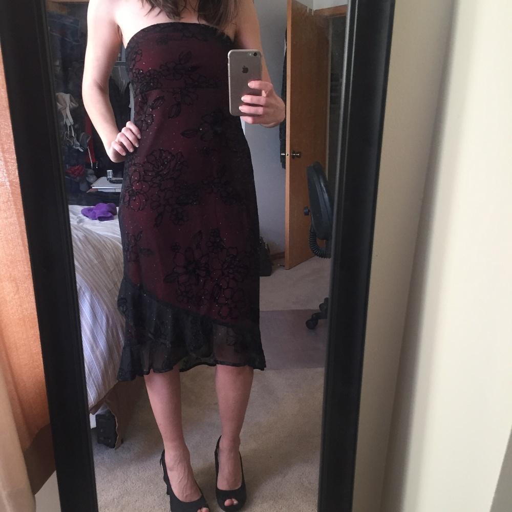 Black Strapless Midi Dance Dress